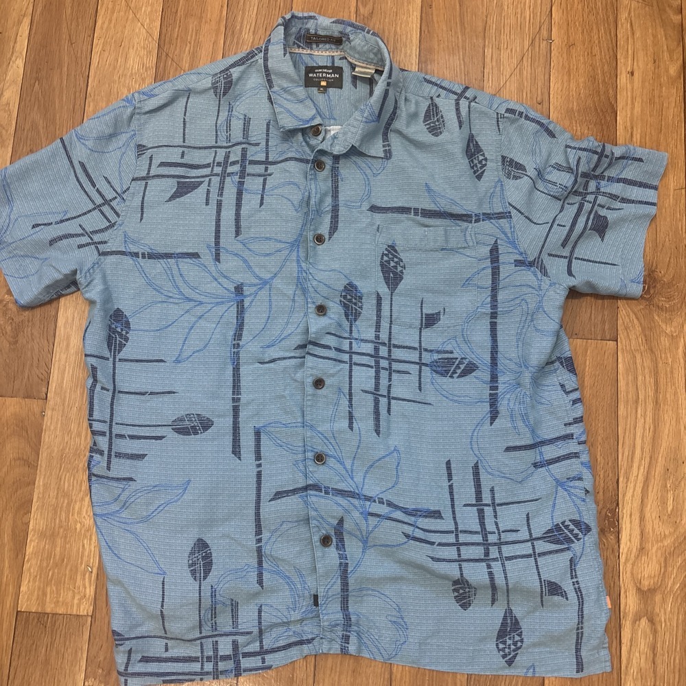 QuikSilver Waterman Hawaiian Shirt Mens XL Blue All Over Print Modal‎ Comfort